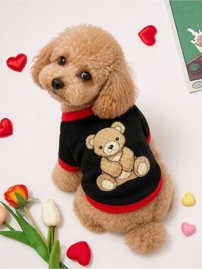 Designer-Inspired Black & Red Teddy Dog Sweater - Small Breed